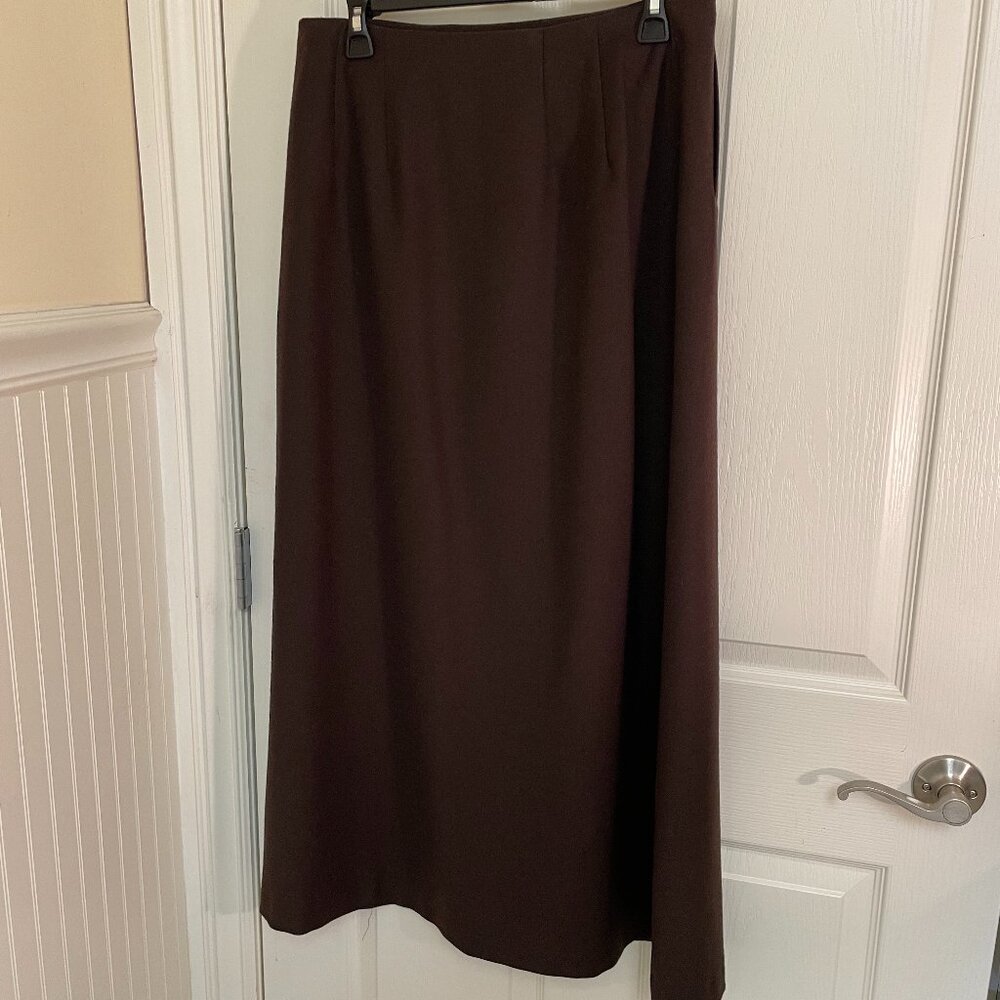 HARVE' BENARD WOOL A-LINE BROWN SKIRT, MAXI LENGTH, SIZE 12
